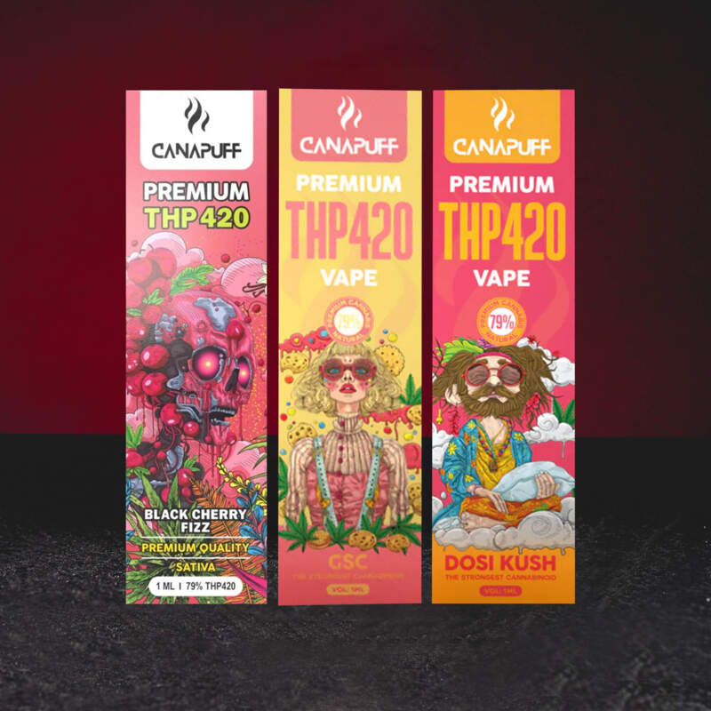THP420 Vape Pen 79% 1ml – Premium Einweg Vape Pen mit THP420 Cannabinoid in den Varianten Black Cherry Fizz, GSC und Dosi Kush